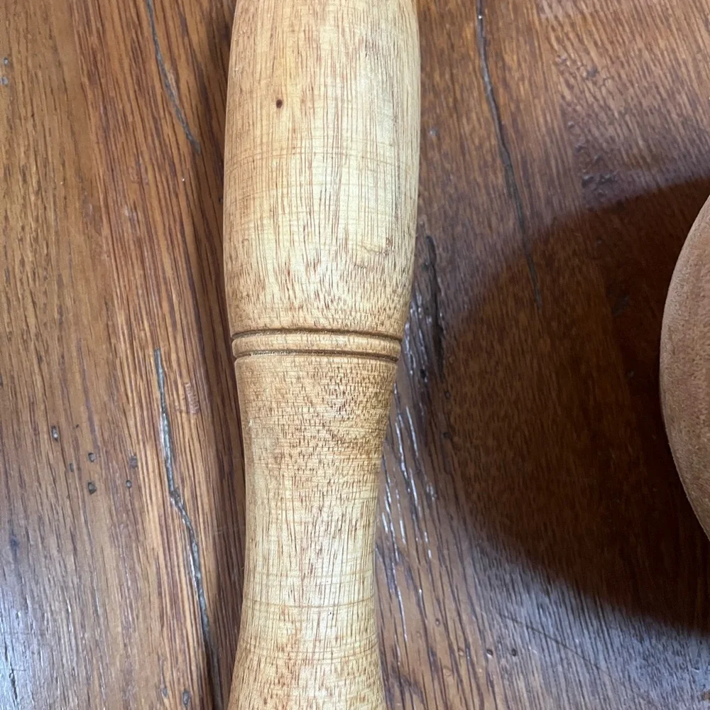 Vintage Solid Wood Mortar and Pestle Set Rustic Cabin Kitchen Decor 6”